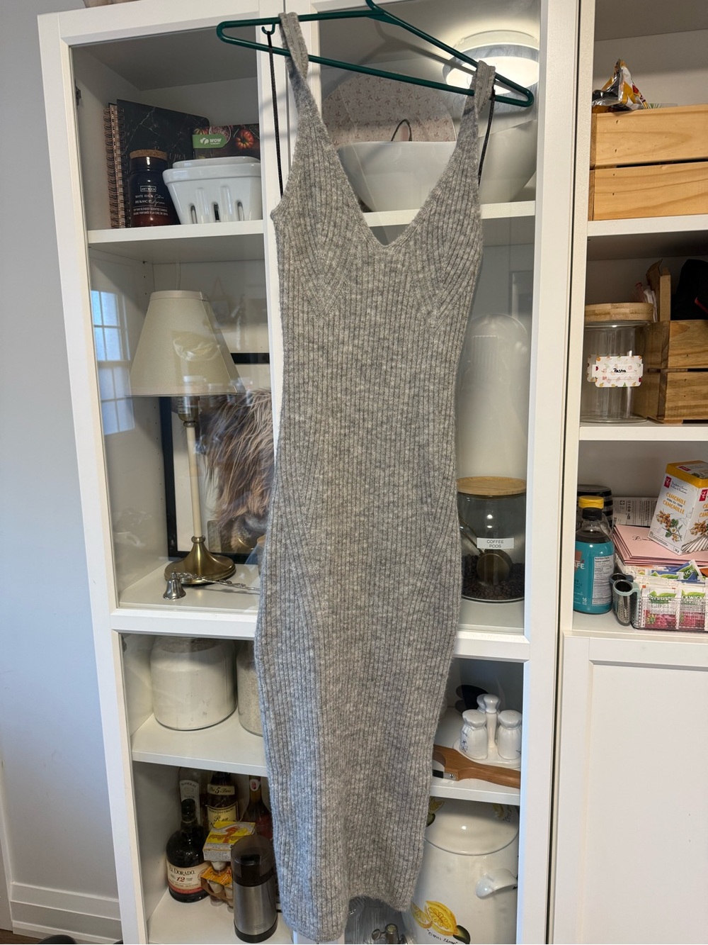 H&M Gray Ribbed V-Neck Maxi Knit Dress